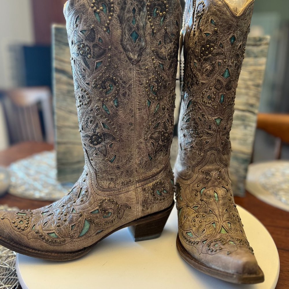Corral crater Turquoise Inlay Boot 7.5
